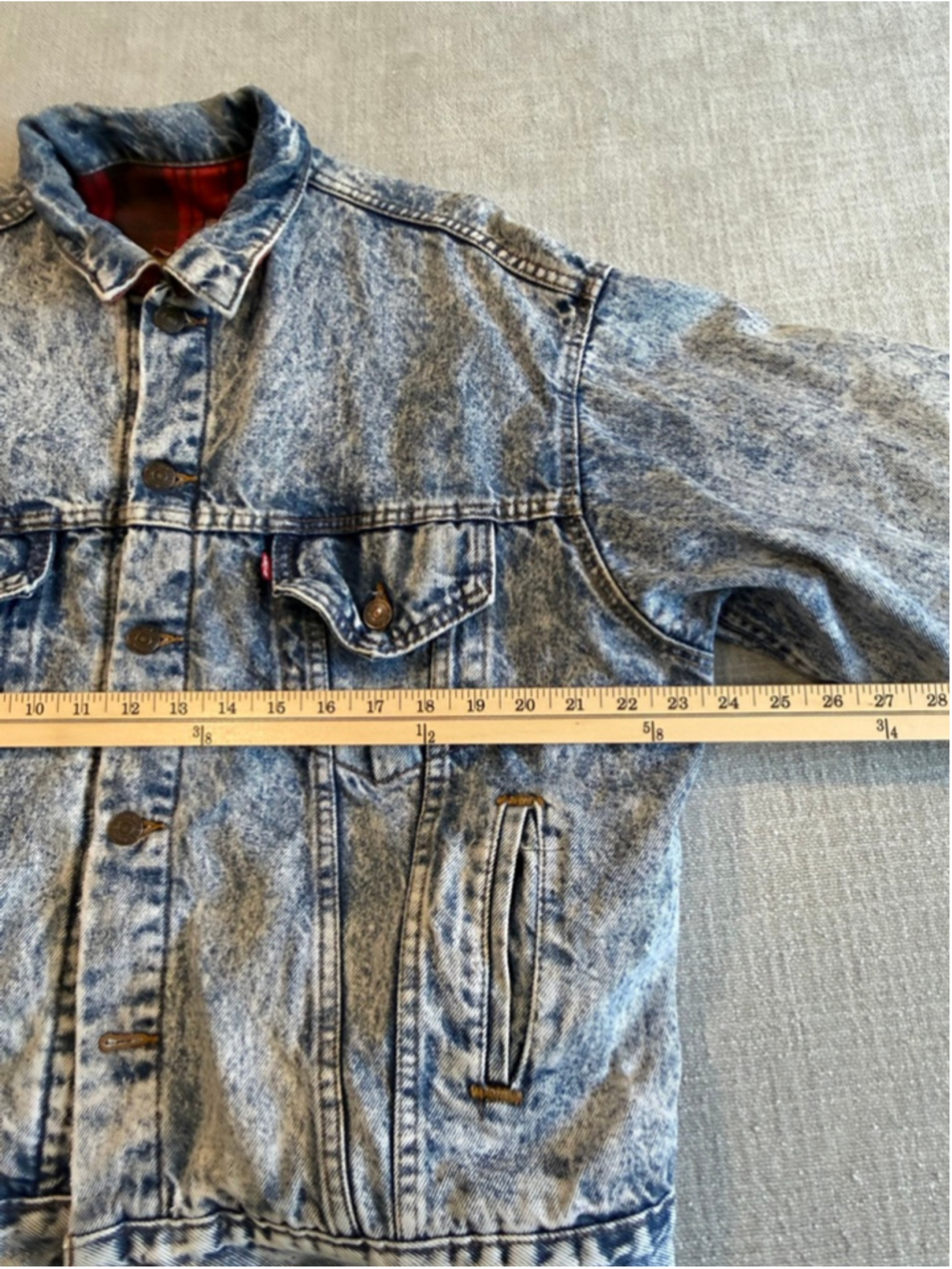 Vintage Levi’s 80s acid wash plaid lined button up jean jacket size Large - Picture 4 of 14